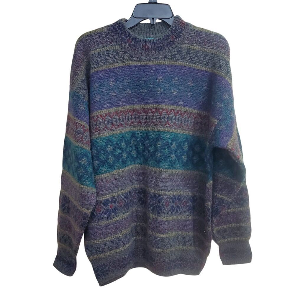 VINTAGE WoodWard‎ Italy Wool Mohair Sweater Size Large Mixed color/print Grandpa